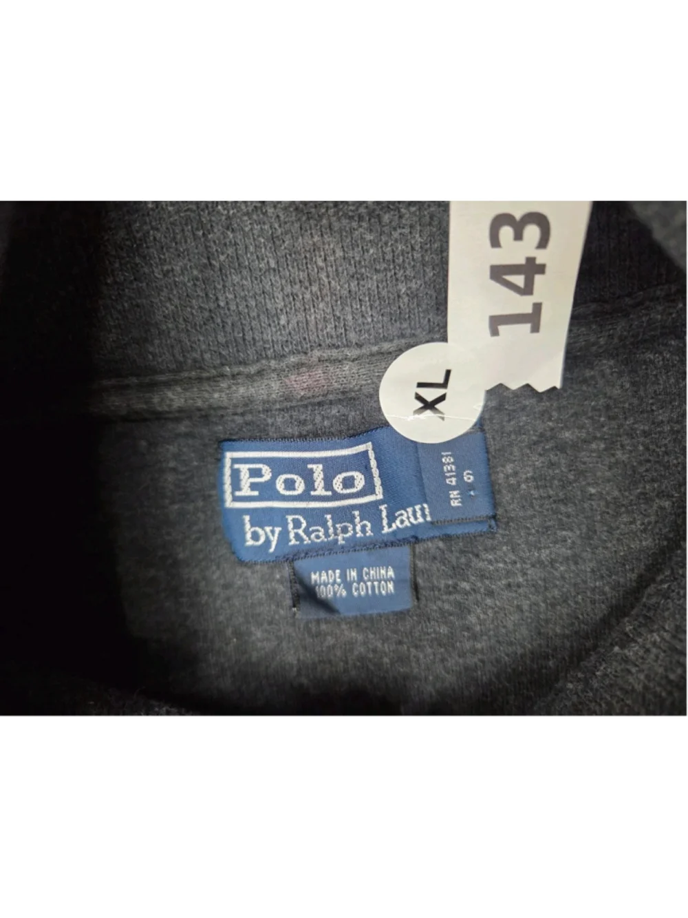 Polo Ralph Lauren Quarter Zip Pullover Sweatshirt Gray 100% Cotton XL Men's 1431